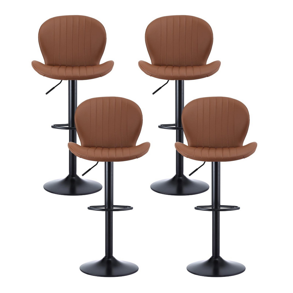 Artiss 4x Bar Stools Kitchen Swivel Gas Lift Counter Chair Shell Leather Brown — image 3