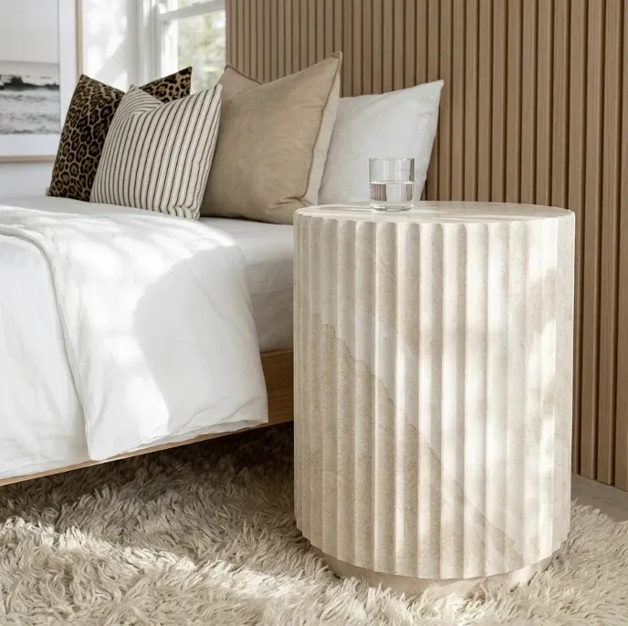 Interior Ave - Vera Fluted Stone Side Table - Matte Natural Stone