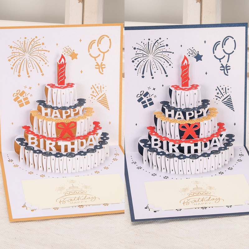 4-Pack - Classic Color Clashes Cake 3D Pop-Up Birthday Cards, Papercut Foldable Greeting Gift Cards - Gold — image 2