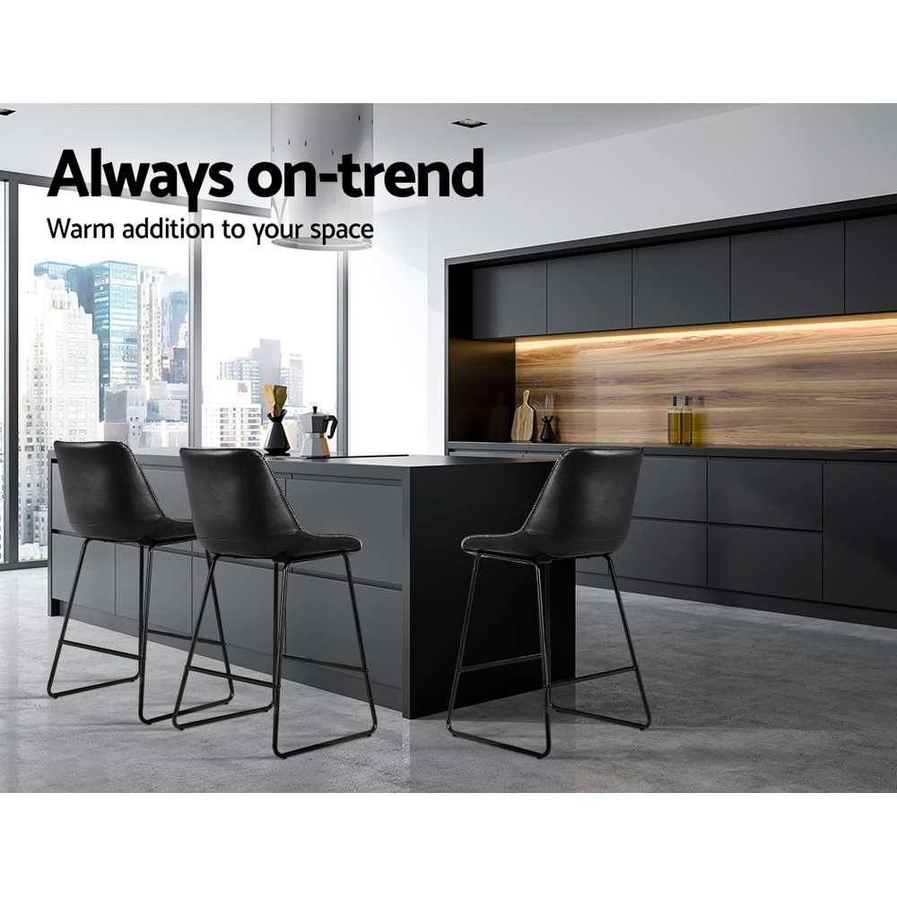 Artiss Bar Stools Kitchen Counter Barstools Leather Metal Chairs Black x2 — image 4
