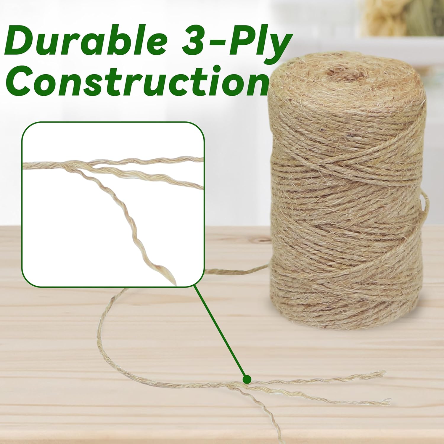 4 Pack Natural Jute Twine String (328 ft Each), 3-Ply Durable Brown Craft Twine for Gardening, Gift Wrapping, Flower Bouquet, Arts & Crafts, Hemp & Burlap — image 3