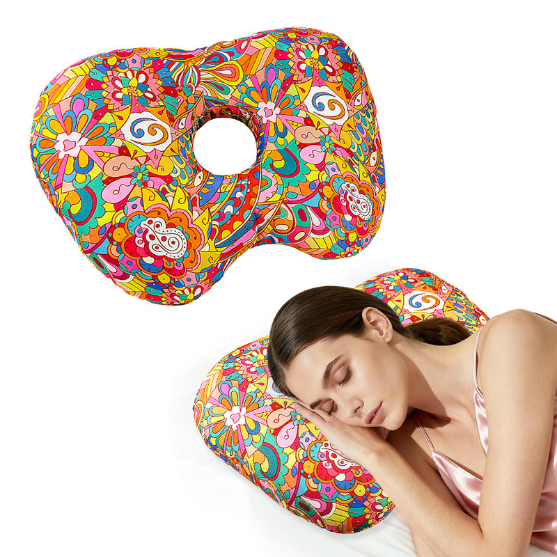 Cashew blossoms Hollow Ear Support Pillow – Adjustable Side Sleep Neck Cushion with PP Cotton Filling and Breathable Fabric — image 2