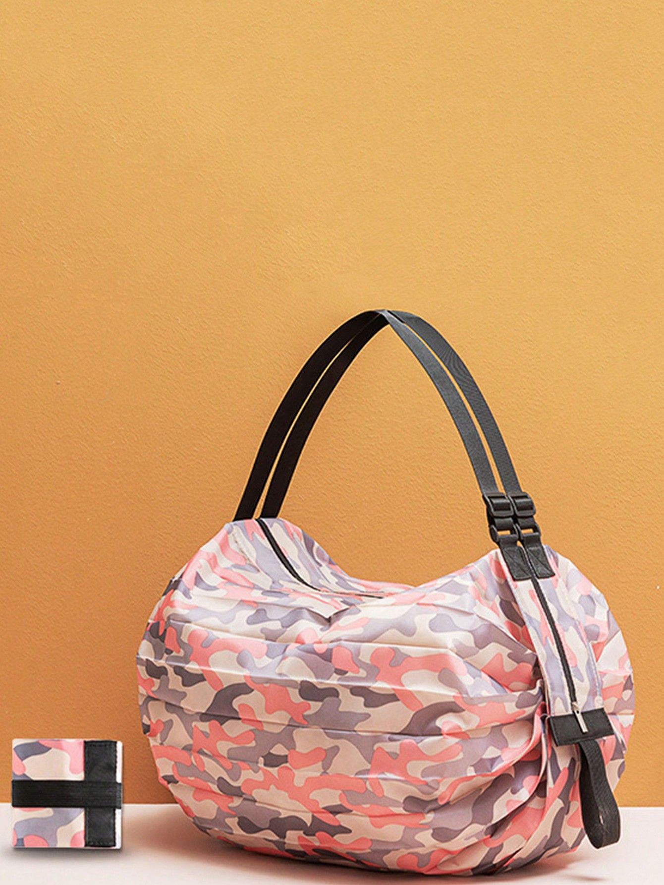1PC Reusable Foldable Shopping Bag โ Pink Waterproof Oxford Cloth Material, Travel Beach Tote, Supermarket Grocery Carry Bag, Compact and Durable