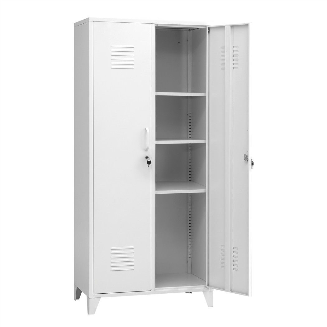 Artiss 2-Door Wardrobe Lockable Cabinet Storage Closet Hanging Rail Adjustable Shelves Cream White โ image 2