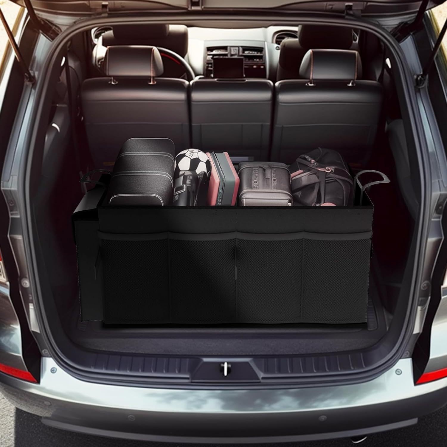 Black Large-Capacity Foldable Car Trunk Storage Organizer - Collapsible Backseat Storage Box — image 5