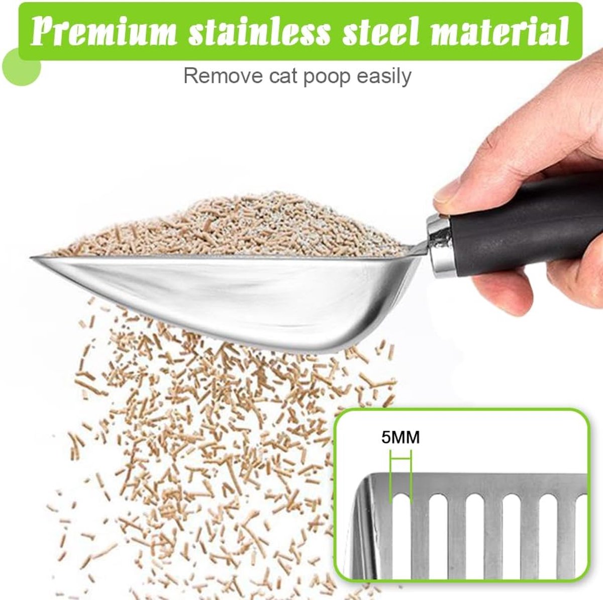 Cat Litter Scoop - Metal Cat Litter Scoop Made of Stainless Steel - Sturdy Mesh Scoop - Easy to Clean - Suitable for Litter Boxes - Light Black — image 3