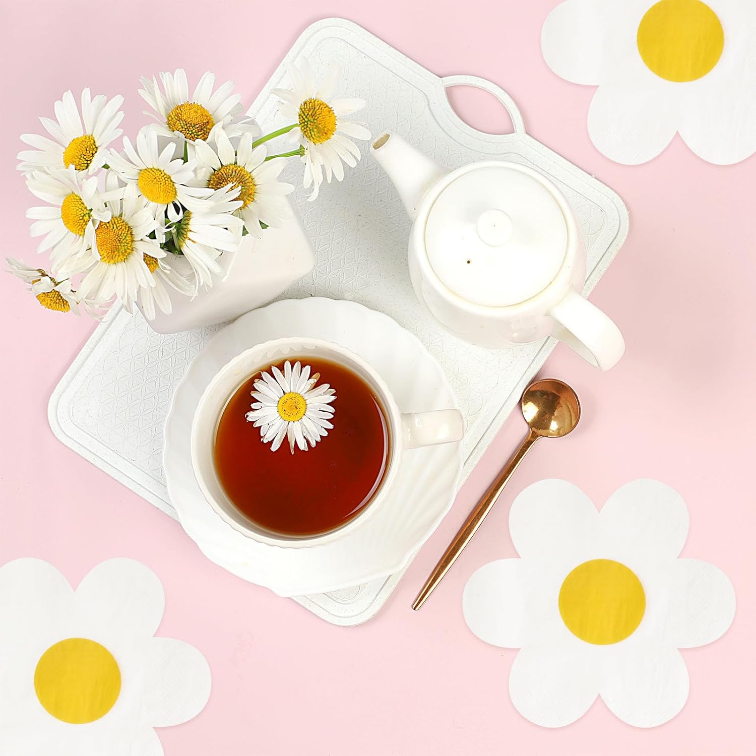 100 Pcs Groovy Boho Daisy Paper Napkins Hippie Flower Disposable Cocktail Lunch Dinner Napkins for Tableware Birthday Wedding Baby Shower Party Supplies Pink โ image 5