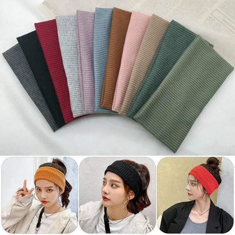 Women Headband Solid Wide Turban Knitted Cotton Hairband Girls Elastic Hair Band - Khaki — image 6