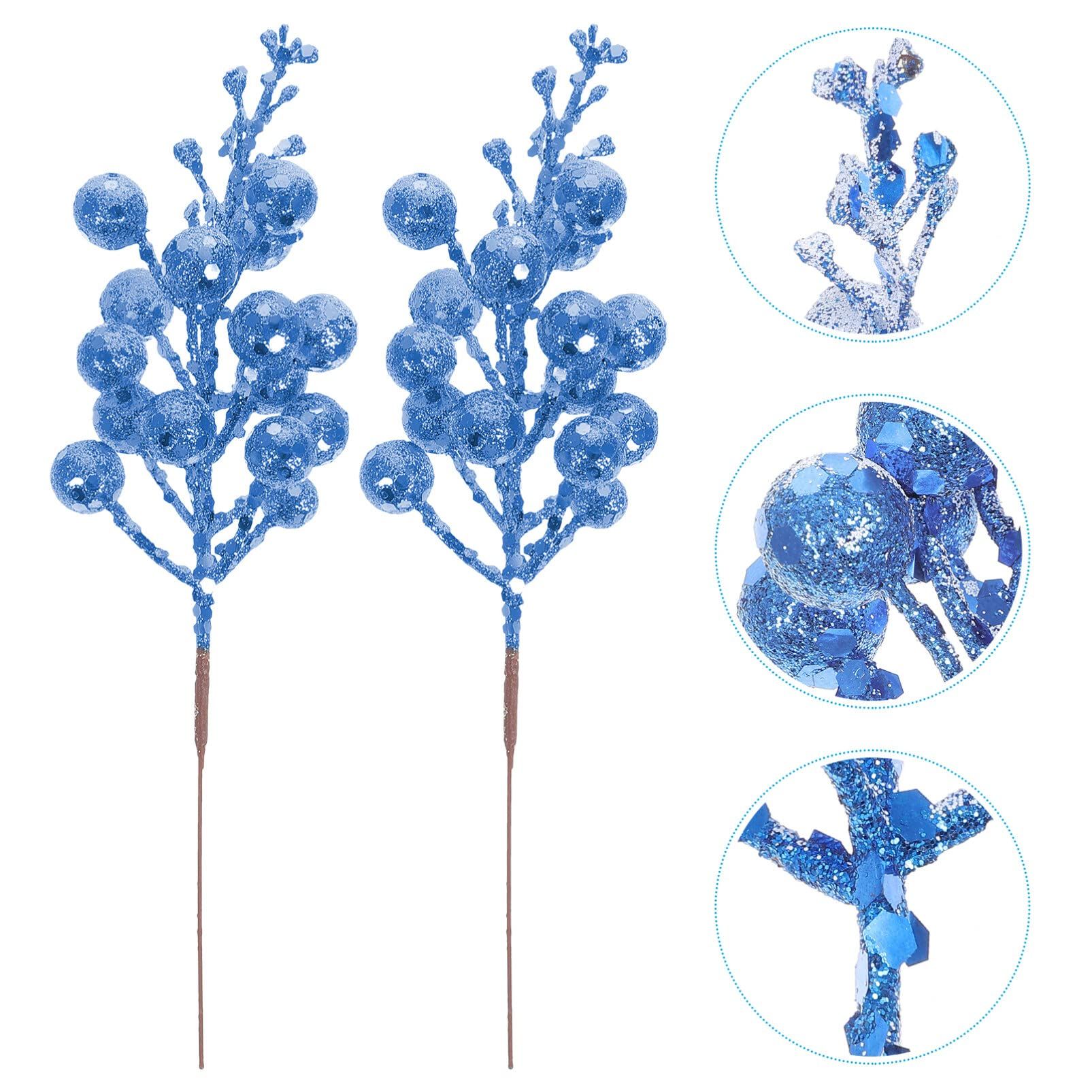 10Pcs Artificial Berry Stems for Christmas, Glittery Berry Branch for Xmas, Home DIY Crafts, head with iron wireBlue โ image 4