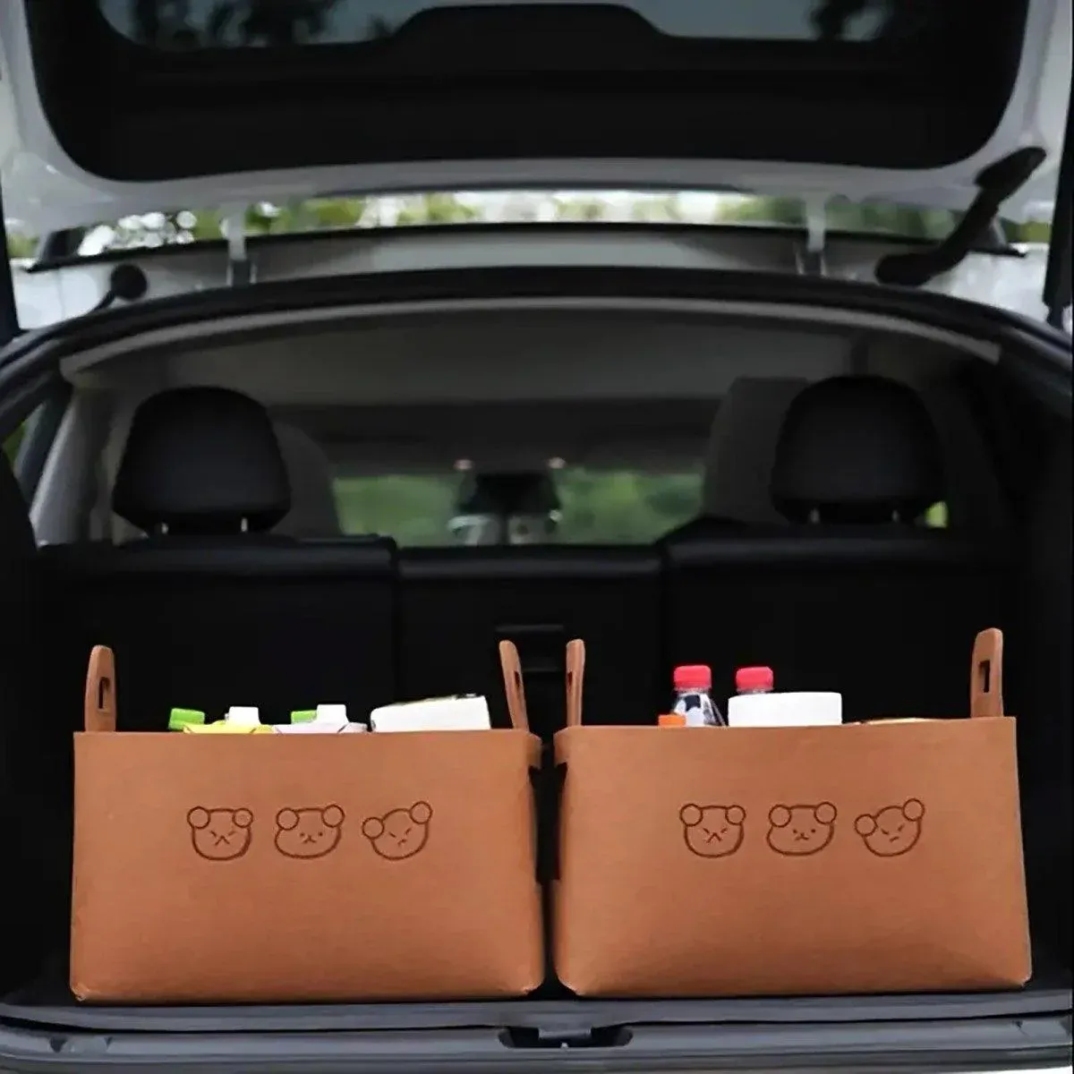 2pcs Felt Storage Basket Foldable Large Bear Basket Car Boot Basket for Dirty - Brown โ image 5