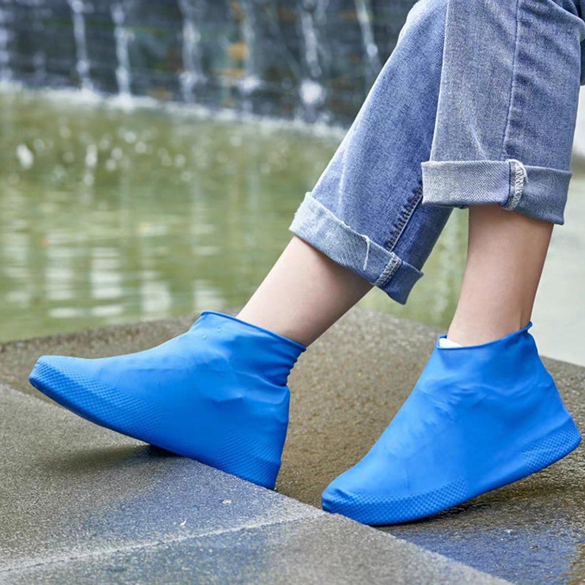 Overshoes - 1 Pair - Waterproof Silicone Overshoes - Reusable, Non-slip, Suitable for Outdoor Activities (Blue - Size L) — image 5