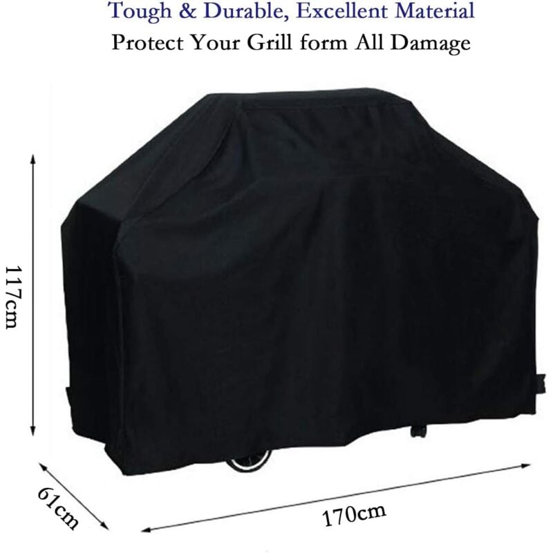 Grill Cover BBQ Protective Tarpaulin Anti-UV Anti-water Anti-moisture with Storage Bag Black (170 × 61 × 117cm) — image 3