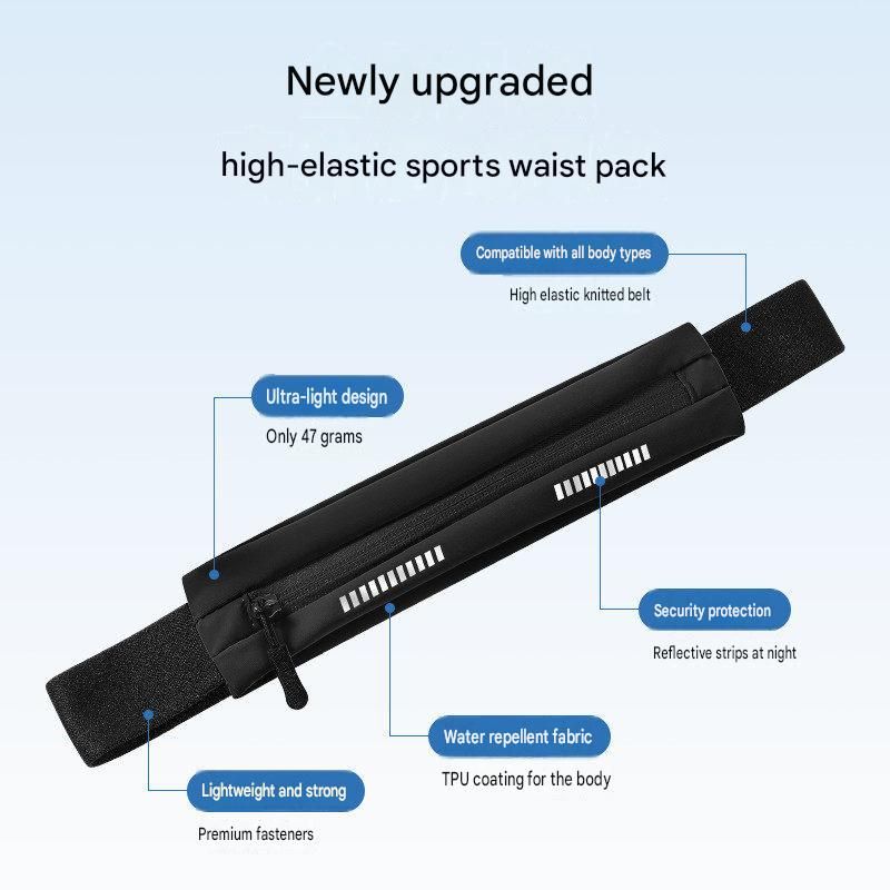 Black Running Waist Belt - High Stretch Nylon Sports Fanny Pack with Reflective Strips, Lightweight Waterproof Phone Holder for Gym, Jogging and Outdoor — image 4