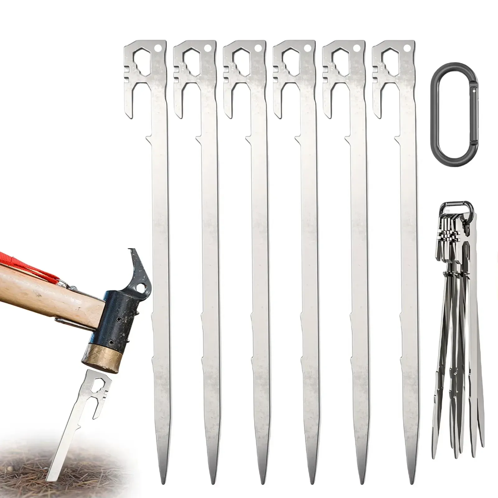6Pcs Camping Tent Stakes 28cm Stainless Steel Canopy Tent Pegs Garden Ground Nail Beach Awnings Hammock Trampoline Accessories โ image 2