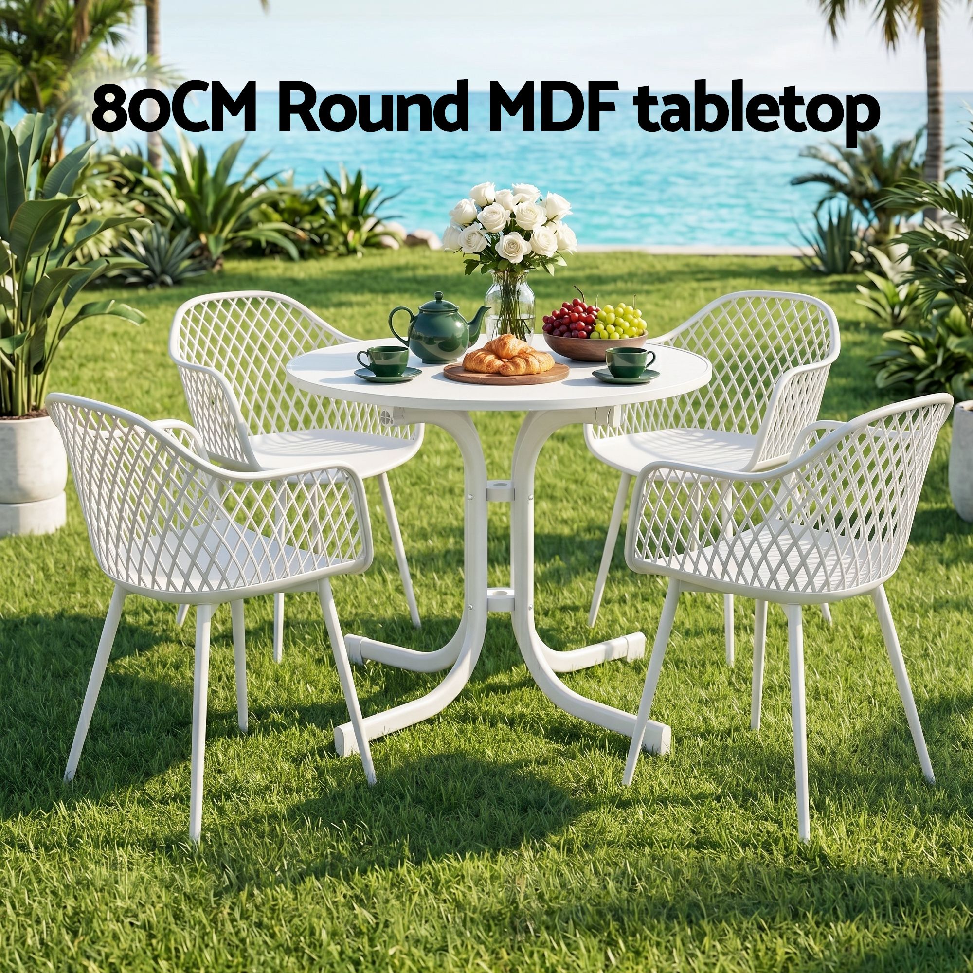 Gardeon 5PCS Outdoor Dining Set Table and Chairs Patio Furniture Garden Diamond White โ image 4