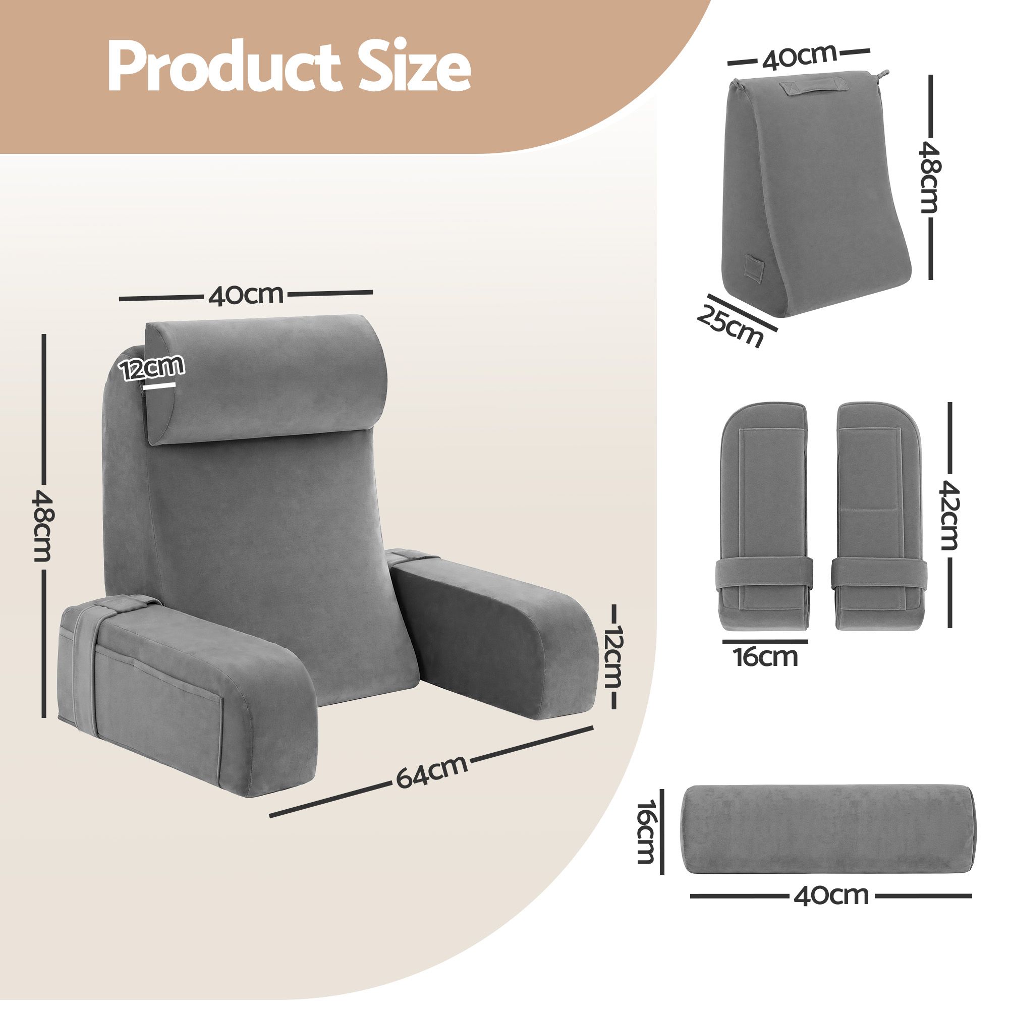 Giselle Reading Pillow For Bed With Non-Sag Solid Memory Foam, Back Pillow For Bed Sitting Up Gaming, Adjustable Neck Roll Detachable Arms And 210gsm Velvet — image 2