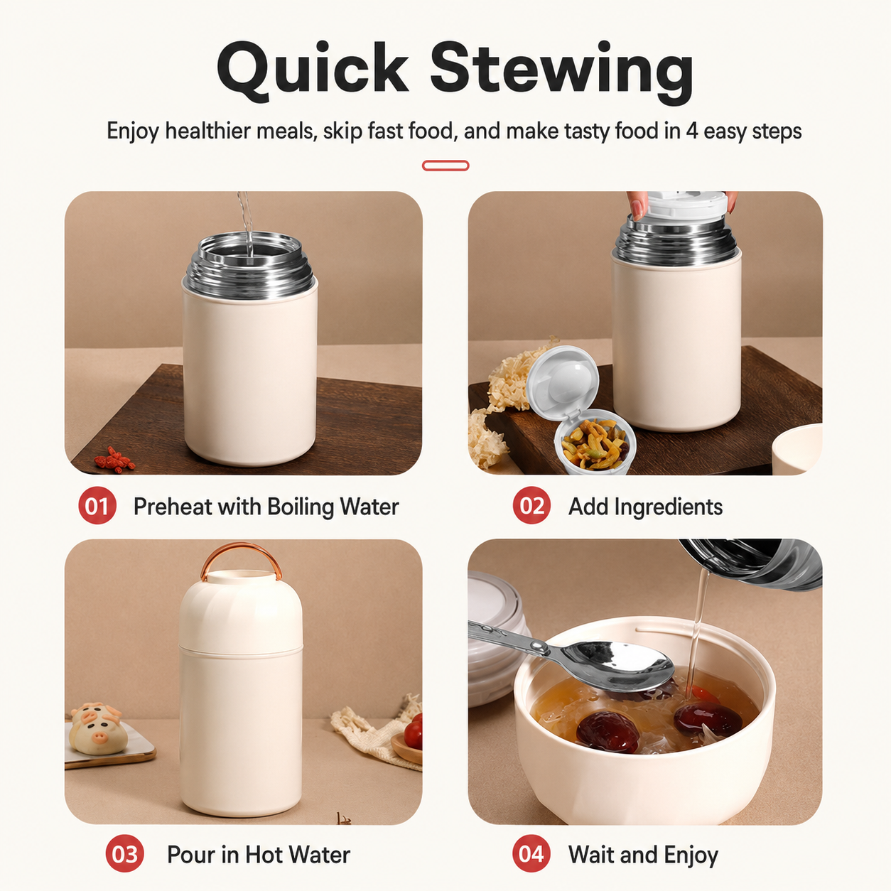 White 850ml Thermal Food Jar with Spoon Portable Insulated Lunch Container Vacuum Soup Cup Leakproof Food Flask for Office Travel Camping Stew Rice โ image 6
