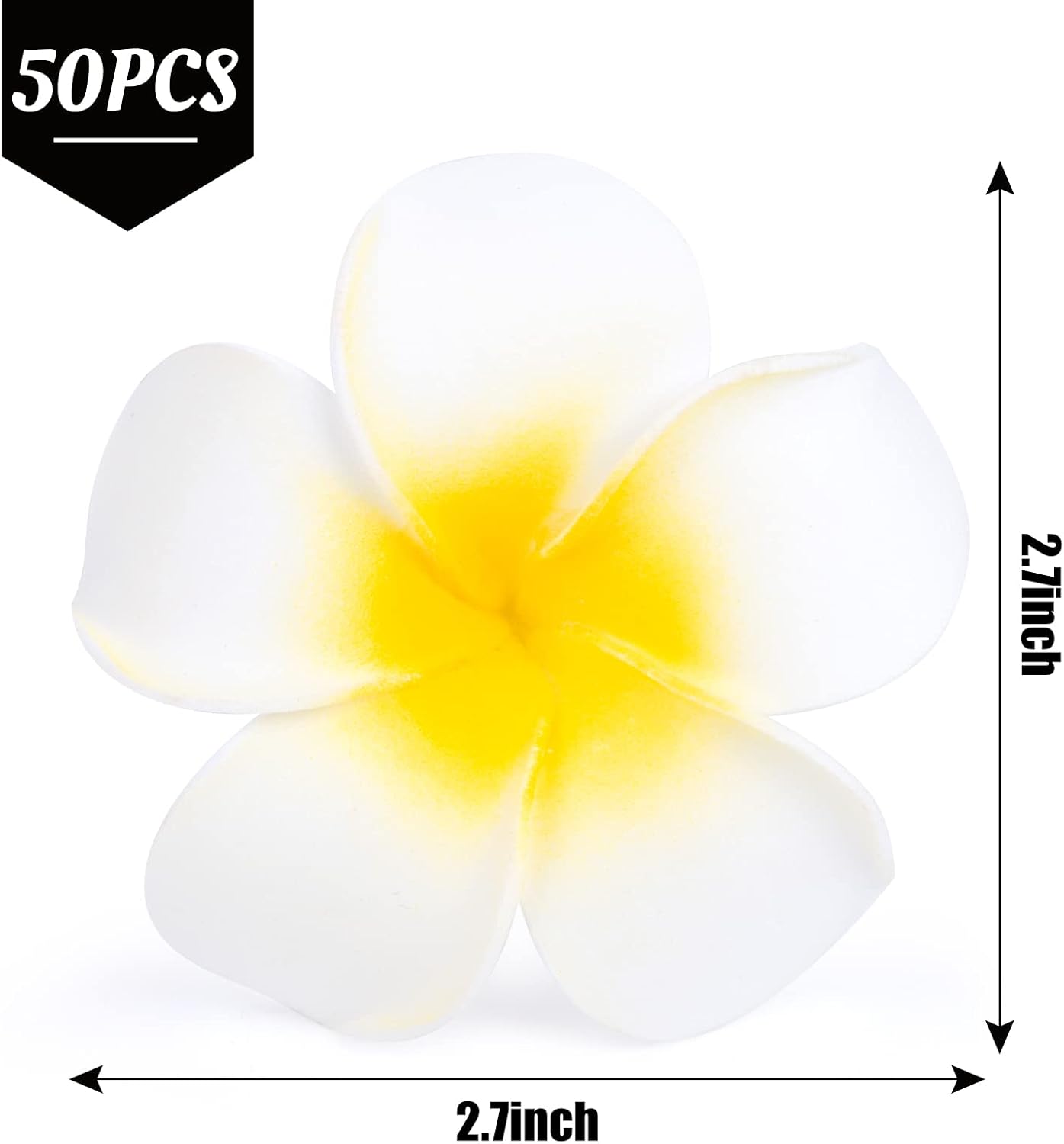50PCS 2.7" Foam Plumeria Flower Heads, Tropical Artificial Hawaiian Frangipani for Hair Hat Wreath, DIY Crafts, Spring Wedding Decor — image 2