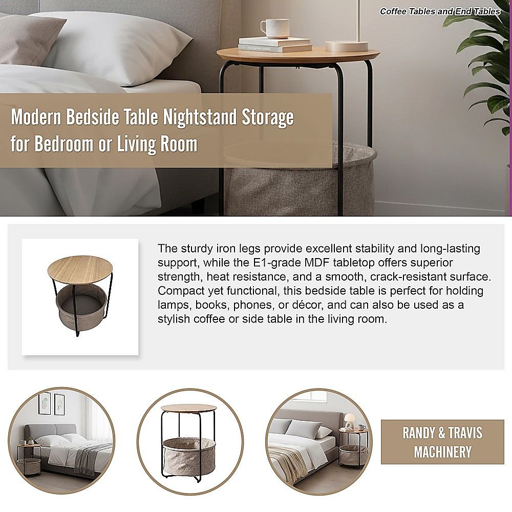 Modern Bedside Table Nightstand Storage for Bedroom or Living Room โ image 6