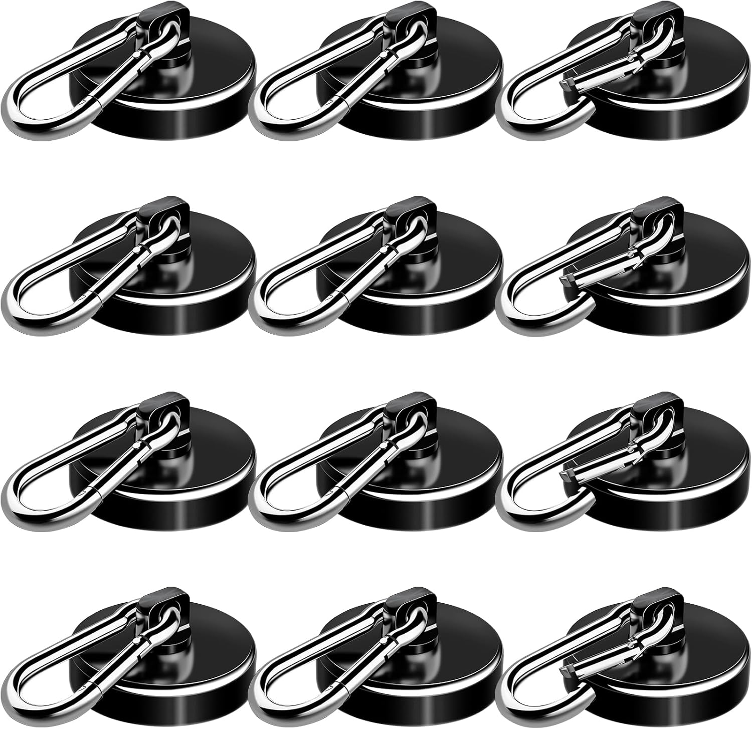 Carabiner Magnetic Hooks, 90LBS Strong Black Magnetic Hooks Heavy Duty with Swivel Carabiner Hook, Great for Hanging for Cruise, Garage, Kitchen, Refrigerator