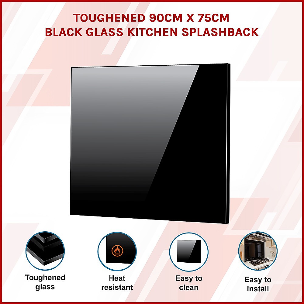 Toughened 90cm x 75cm Black Glass Kitchen Splashback โ image 3