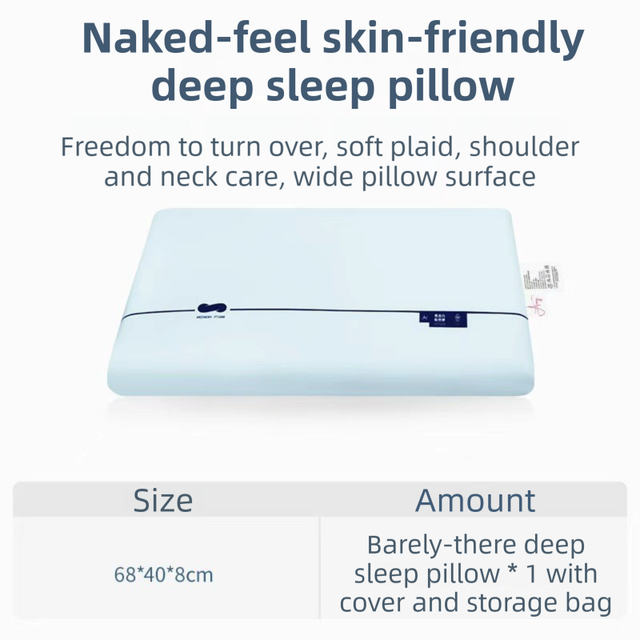 Blue Deep Sleep Slow Rebound Memory Foam Pillow with Washable Cover and Storage Bag - Broad Surface and All-Around Neck Support, 68 x 40 x 10 cm for