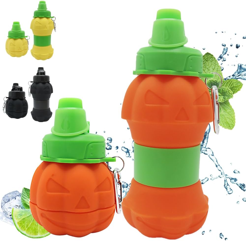 Collapsible silicone water bottle - 600 ml/20 oz - portable and lightweight - ideal for outdoor walks and indoor sports - handy for travel