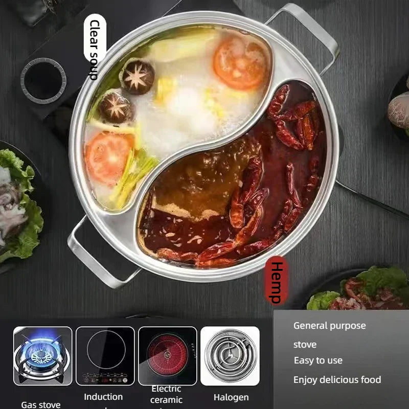 32cm 316 Stainless Steel Twin Divided Hot Pot Silver β image 6