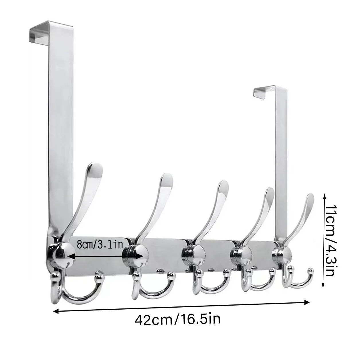 5 Hooks Behind Door Silver Door Hook Coat Hook Clothes Hook Storage Organizer — image 3