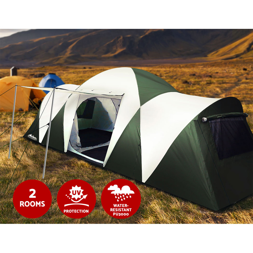 Weisshorn Family Camping Tent 12 Person Hiking Beach Tents (3 Rooms) Green — image 4