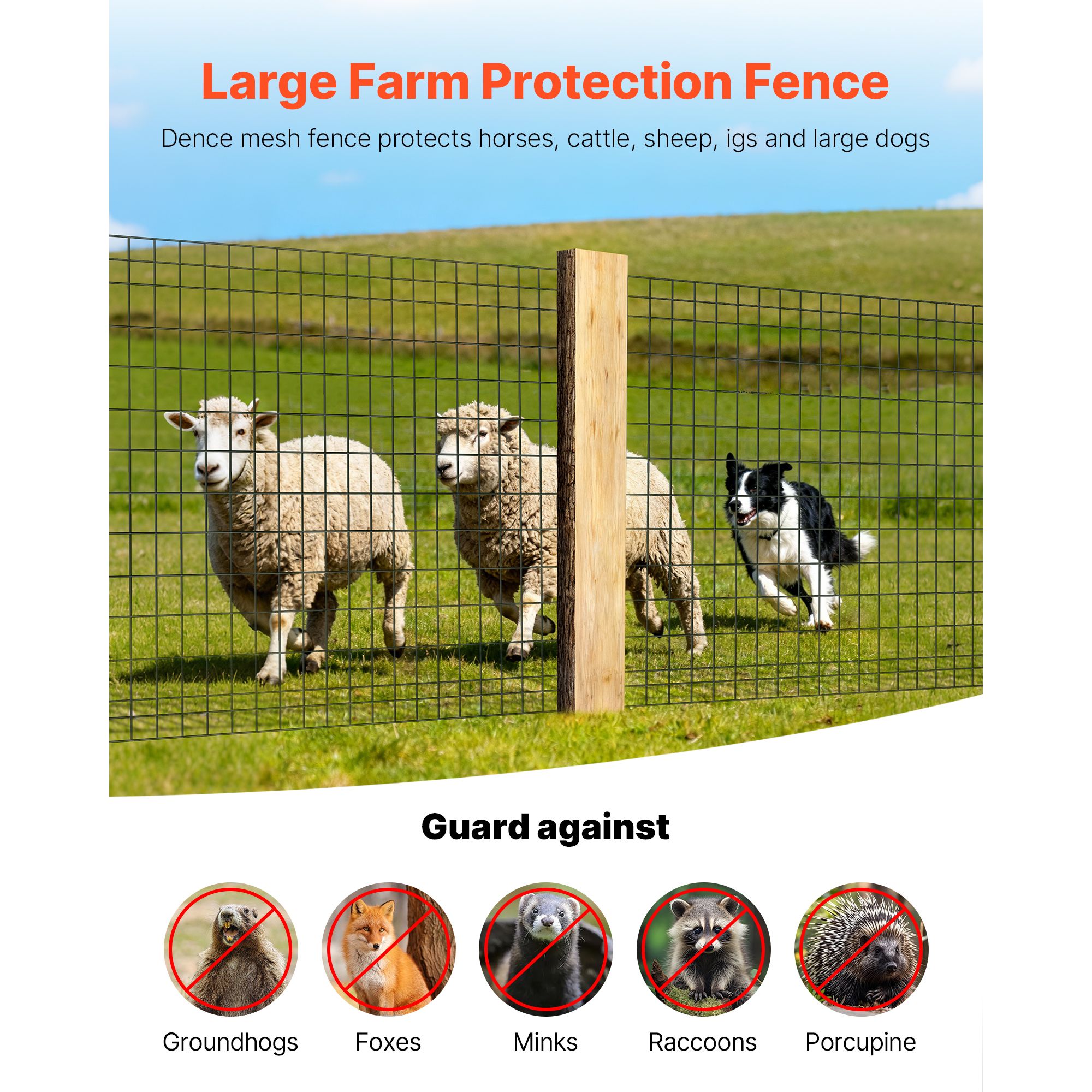Farm Fence, 122cm x 15.2m, 2 × 4 in Mesh 14 Gauge Galvanized Steel Wire Fencing for Cattle, Hog & Sheep, Heavy Duty Vinyl Coated Livestock Fence for Animal — image 2