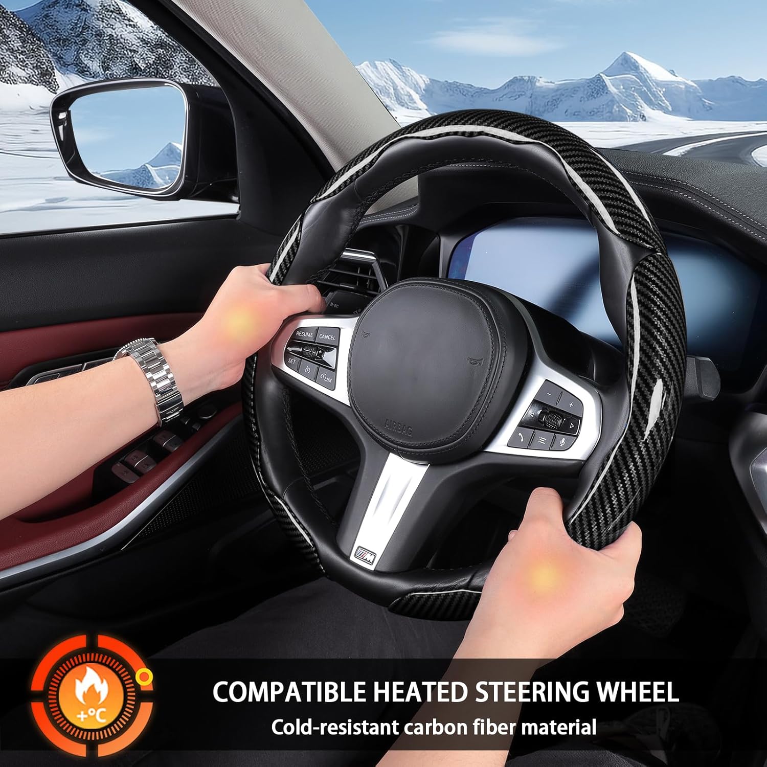 Carbon Fiber Steering Wheel Covers 3 Piece Clip on Steering Wheel Cover (Black) โ image 2