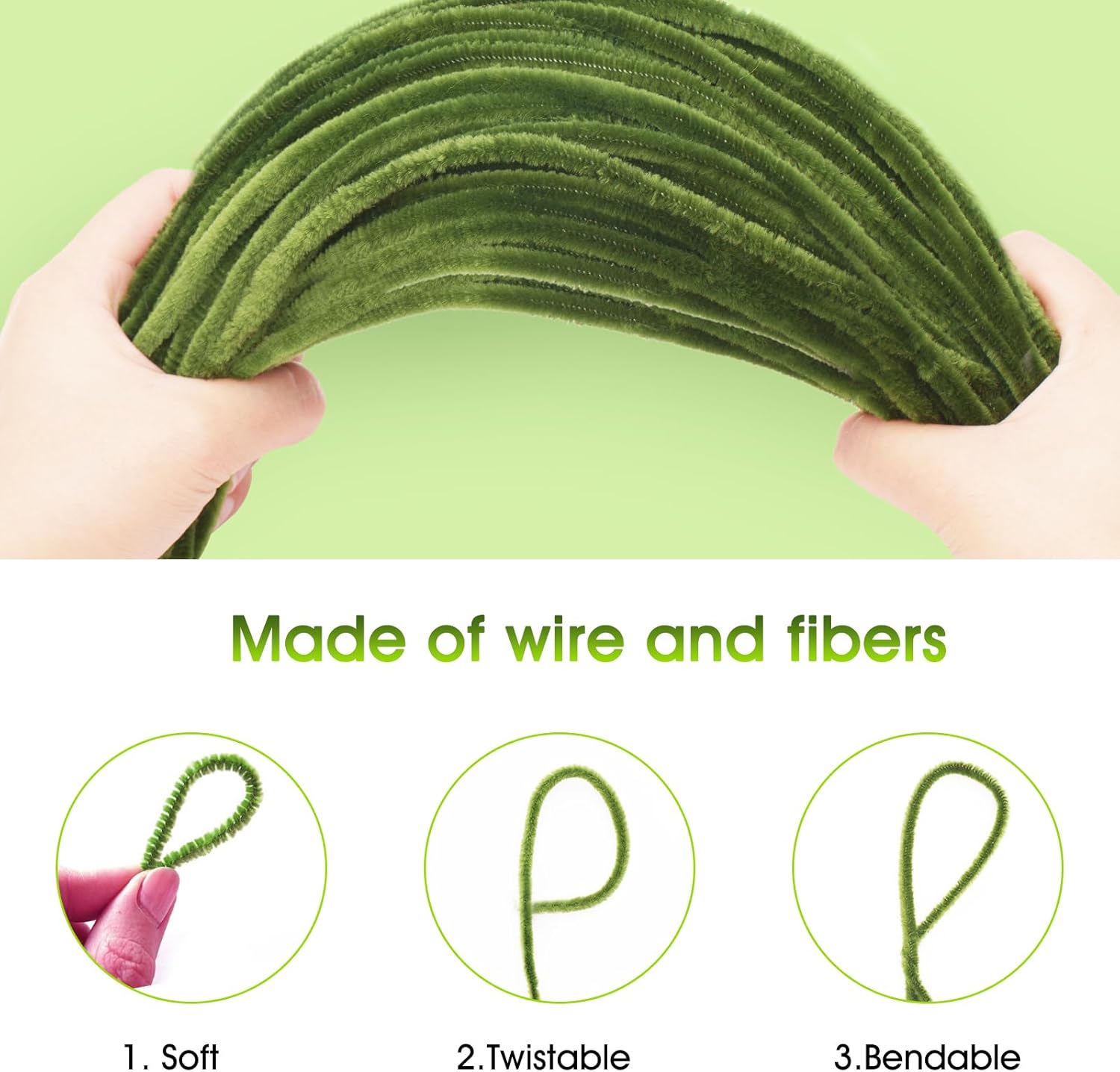 200Pcs Christmas Green Pipe Cleaners - Crafting Pipe Cleaners Chenille Stems, 12 Inch Home Arts Chenille Stems for DIY Crafts, New Year Winter Decor, Holiday — image 3