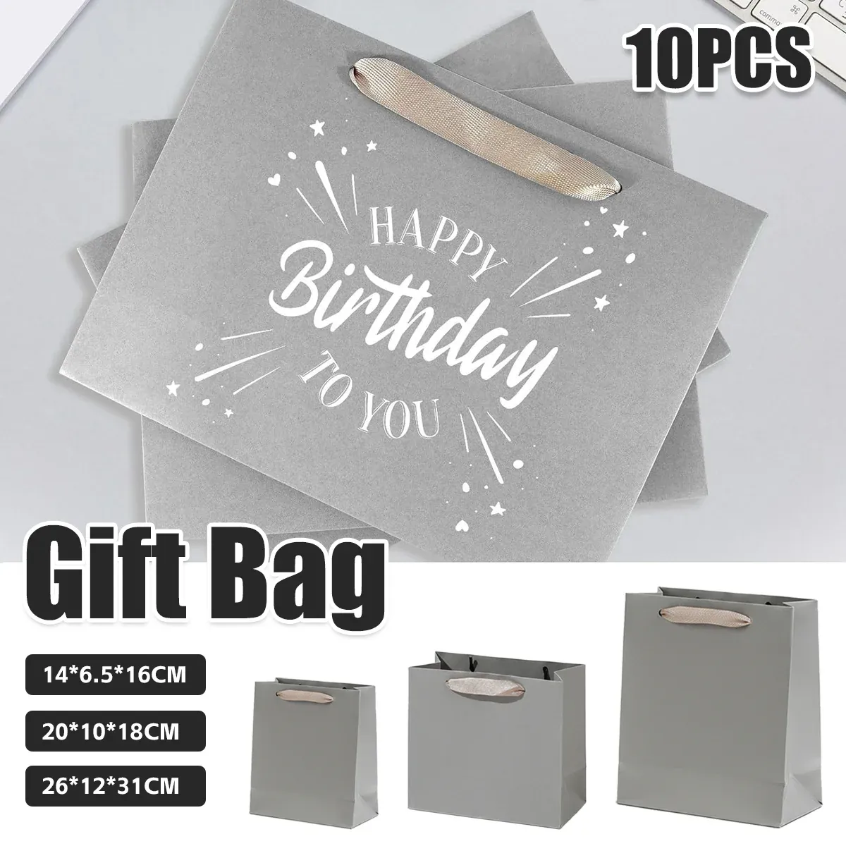 10PCS Gift Bags with Handles Wedding Party Bags High Strength Durable Paper - 26x12x31cm โ image 2