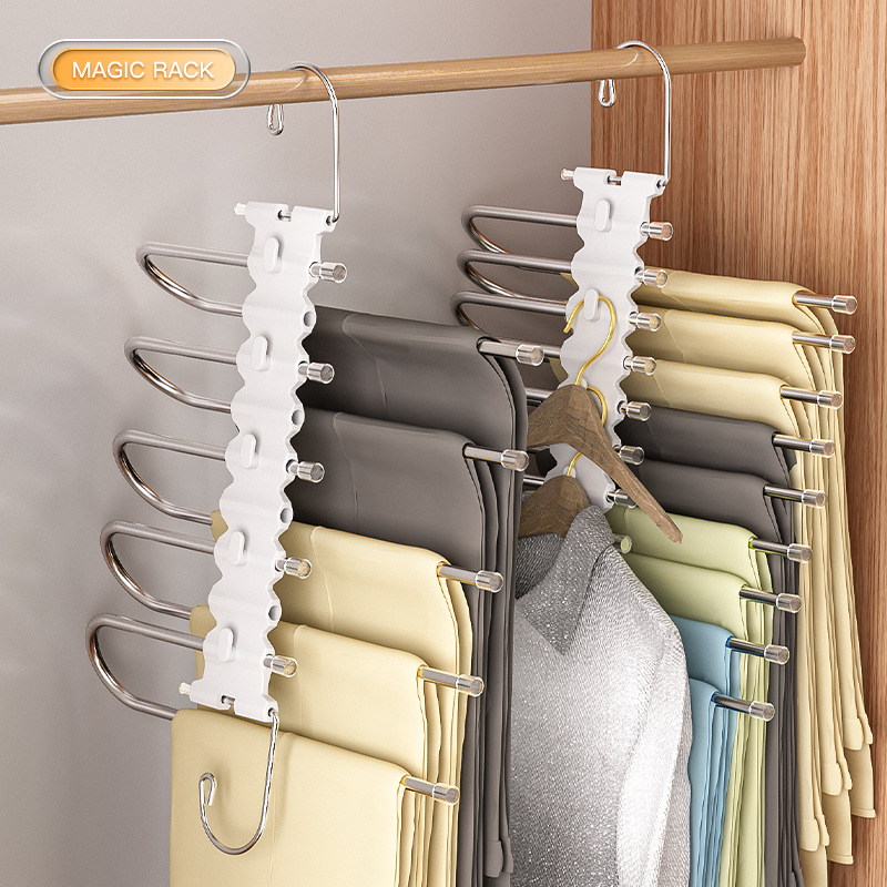clothes hangers-stainless steel trouser rack-space saving-trouser rack-wardrobe-storage rack-5 tiers-1 โ image 2