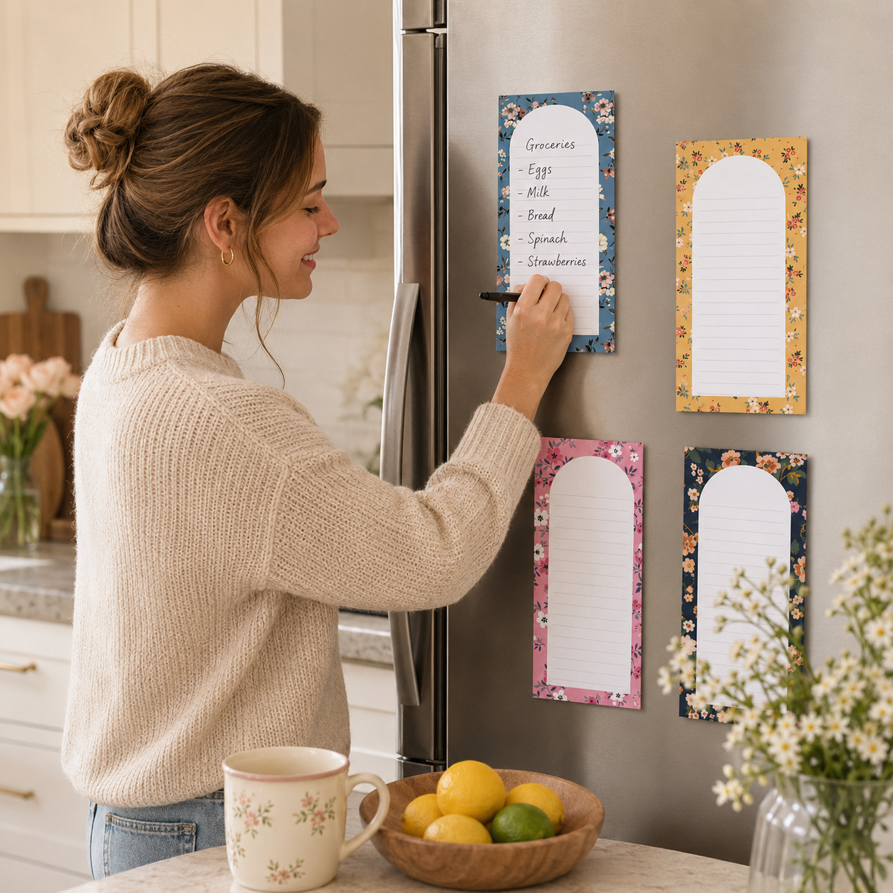 8 Pack Floral Magnetic Notepads for Fridge, Cute Shopping List Planner Memo Pads with 25 Sheets Each, Tear Off Weekly To Do List Notes for Home Kitchen Office โ image 3