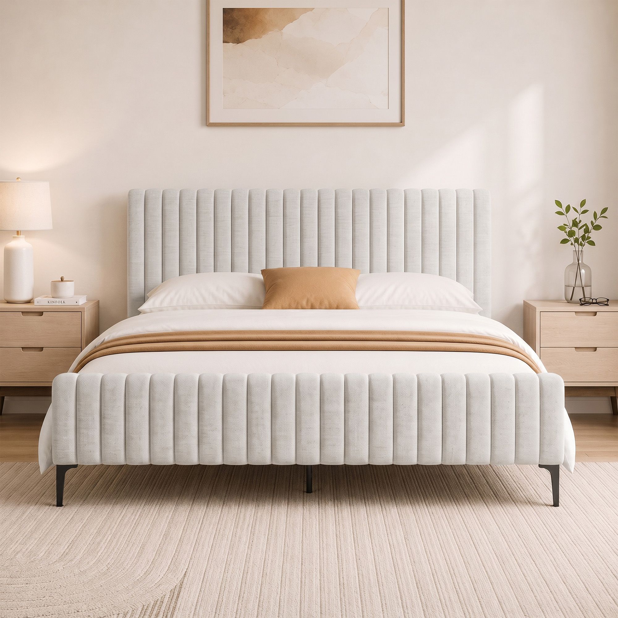 Artiss Bed Frame King Size Beige AMMY