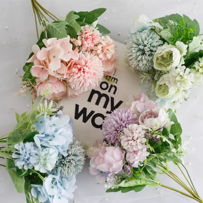 7-Branch Handheld Artificial Bouquet | Ins-Style Spring Romance, Long-Lasting Healing Little Happiness/7-prong rose hydrangea [light peach powder] — image 3