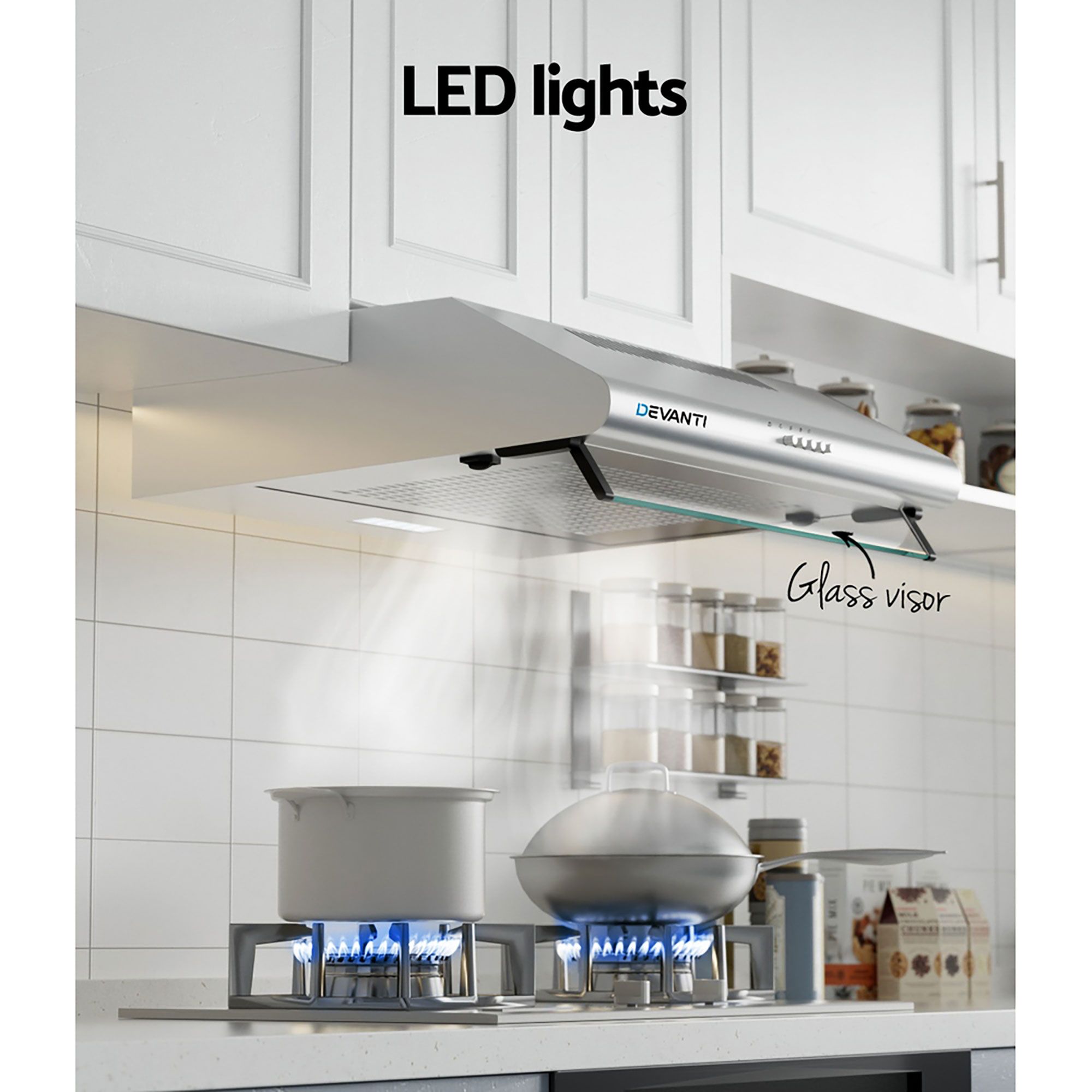 Devanti 600mm Range Hood 60cm Rangehood Kitchen Canopy LED Light Stainless Steel โ image 6