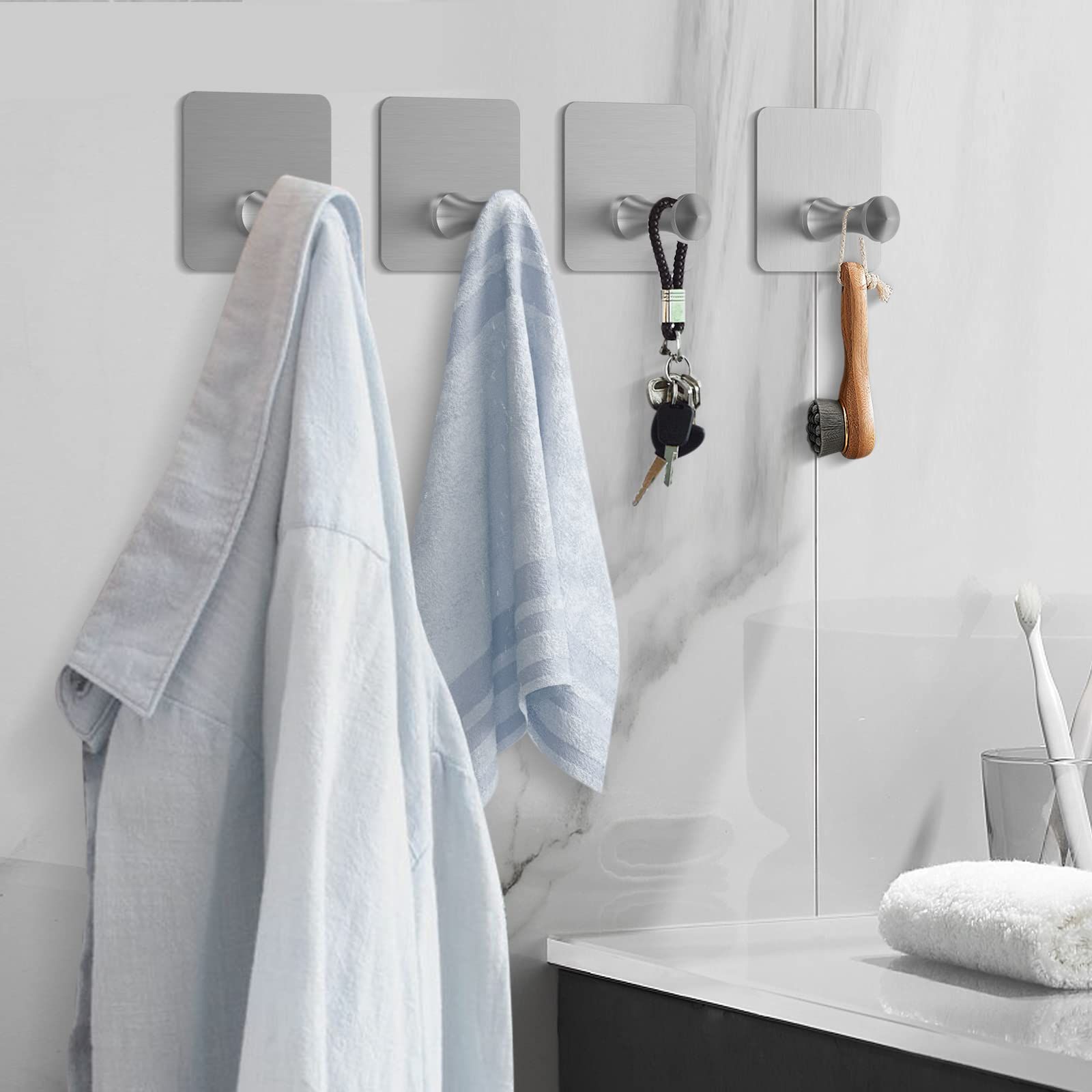 Self Adhesive Towel Hooks, Without Nails Sticky Hooks Waterproof Adhesive Hooks Heavy Duty, Robe Towel Hooks Coat Door Hooks โ image 4