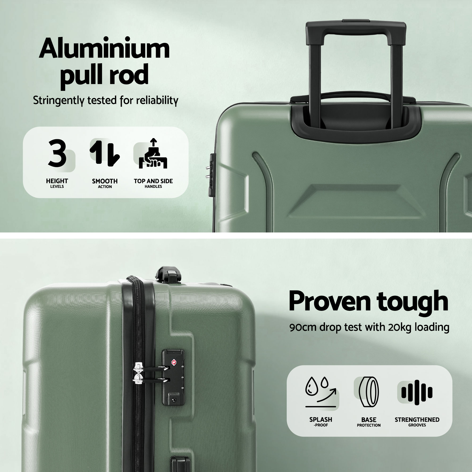 Wanderlite 3pcs Luggage Suitcase Set Trolley Travel TSA Lightweight Hard Case Grey Green — image 5
