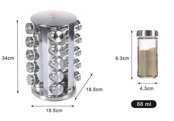 20 Glass Jars with Labels, Transparent, Rotating Spice Tower — image 4