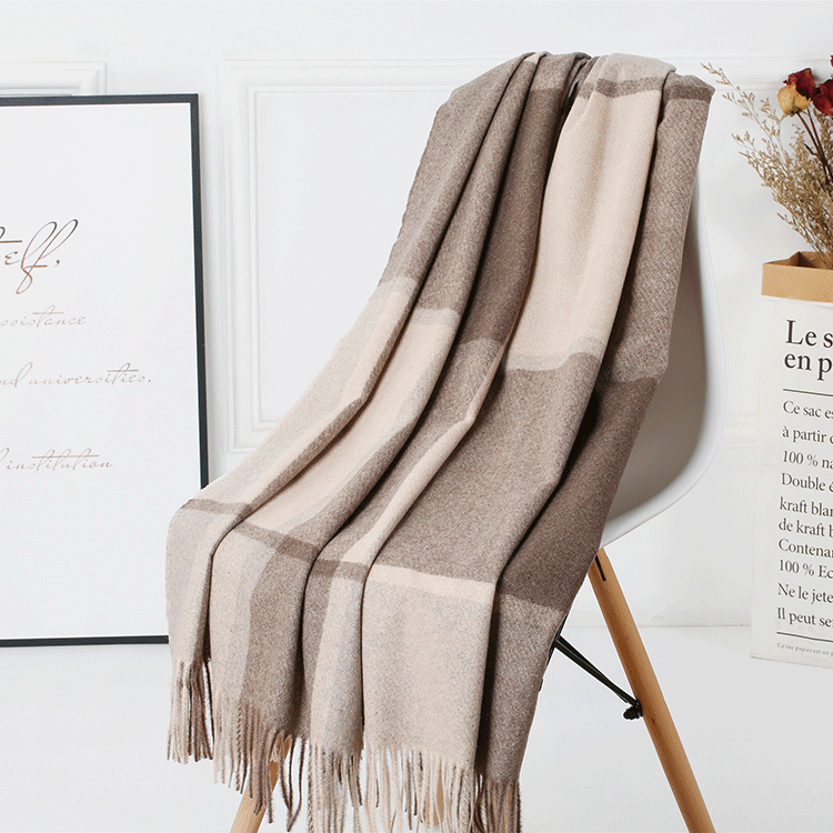 Cozy Color Block Fringe Scarf - Camel for Fall and Winter