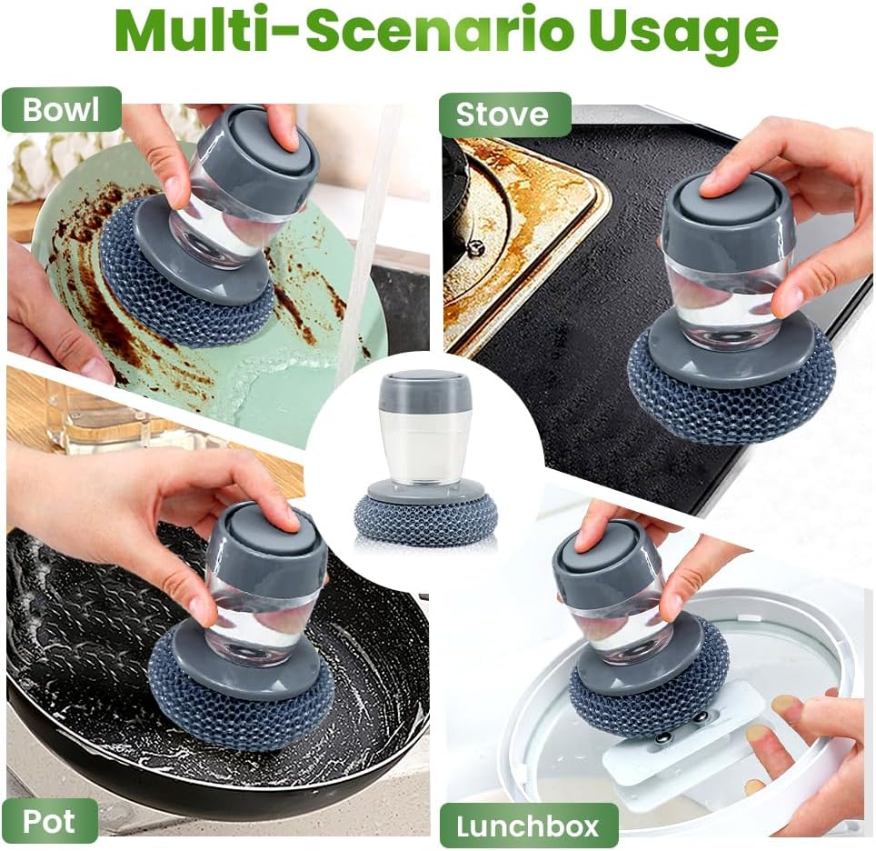 Dish Brh with Soap Dispenser, Soap Dispensing Dish Brh - with PET/Steel Wire Bristles, Kitchen Scrub Brh for Dishes Pots Pans Sinks (PET Head) — image 4