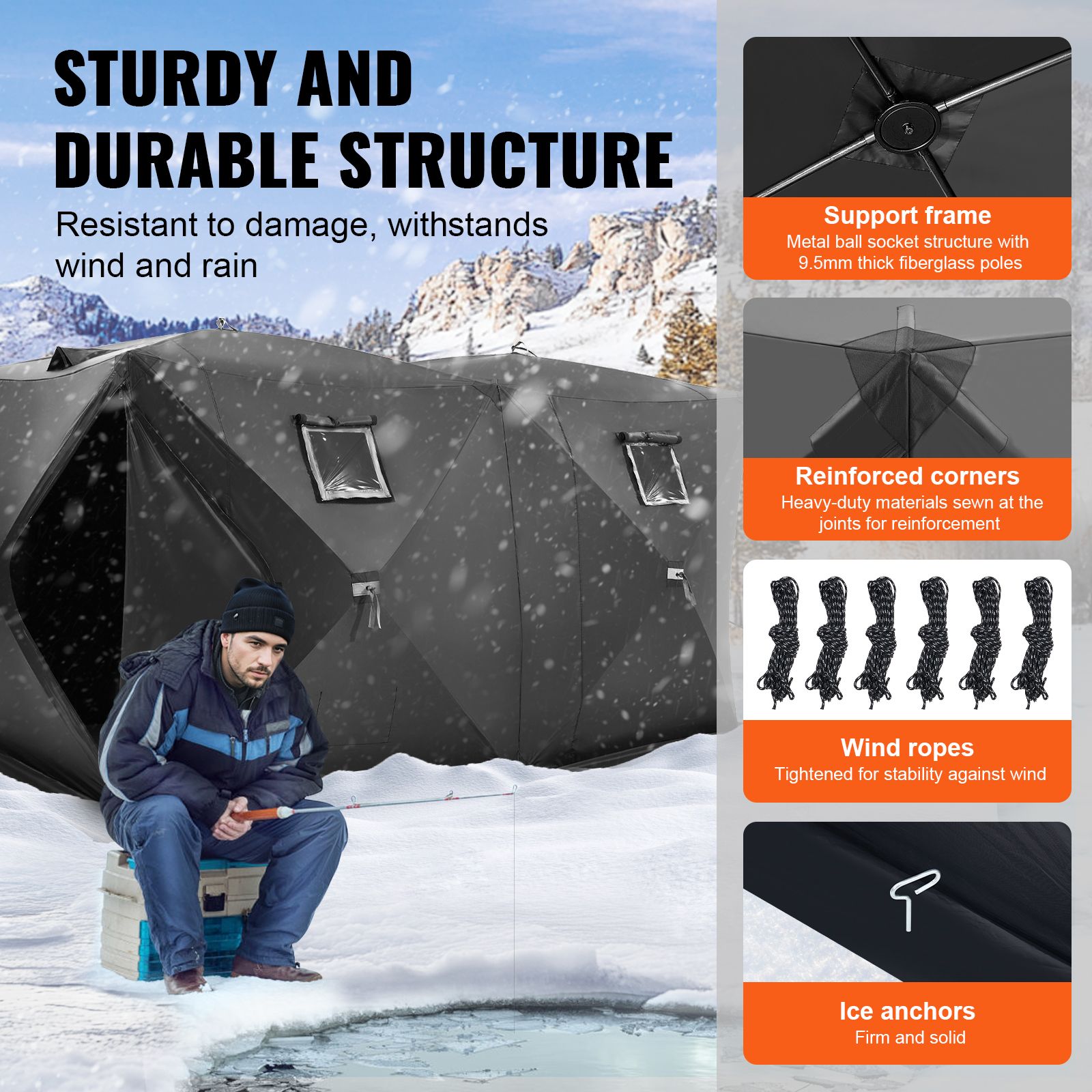 Portable Ice Shelter, 6-8 Person Pop-Up Ice Fishing Tent, 70 Square Feet Fishable Area, Ice Shanty for Winter Fishing, Waterproof Oxford Ice Cube with โ image 3