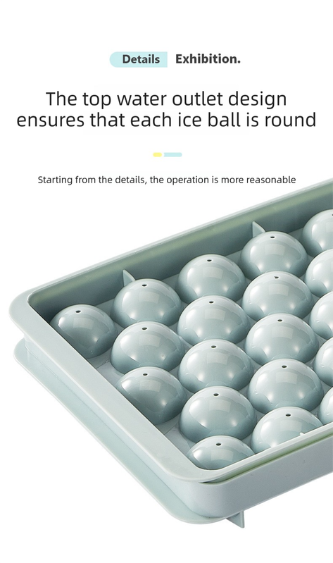 2 PCS Round Ice Cube Trays with Lids 33 Cavity Sphere Ice Ball Maker Mould Stackable Hard Plastic Easy Release for Cocktails Whiskey Blue โ image 5