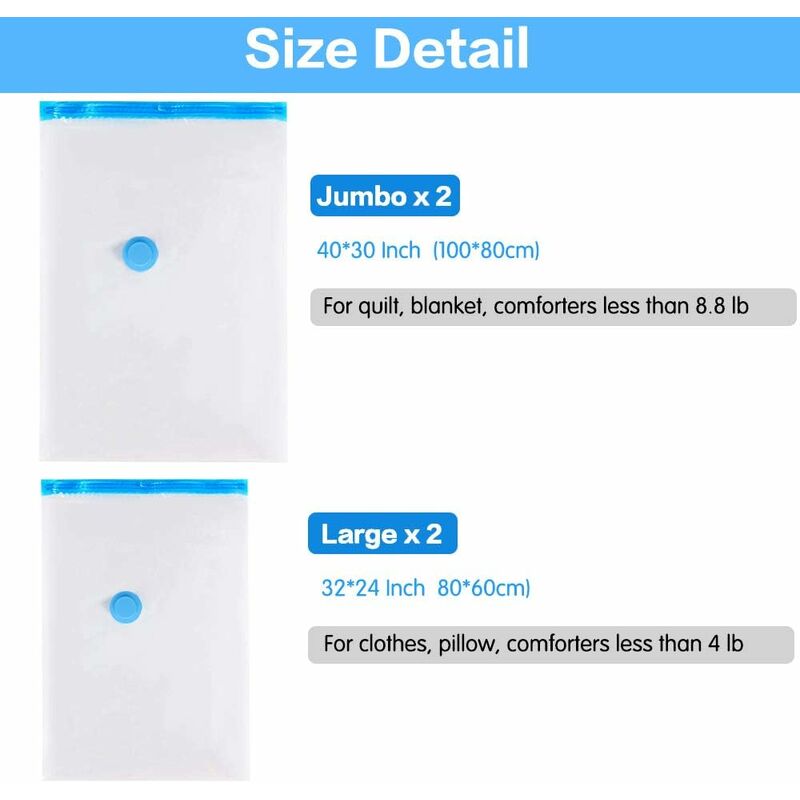 4 Pack Vacuum Storage Bags (2 Jumbo 100 × 80Cm, 2 Large 80 × 60Cm), Waterproof Bag For Duvets, Pillows, Clothes With Travel — image 2