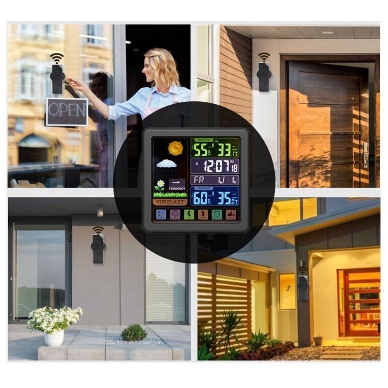 Wireless Weather Clock, Multifunctional Color Screen Clock, Home Touchscreen Thermometer and Hygrometer Alarm Clock — image 3