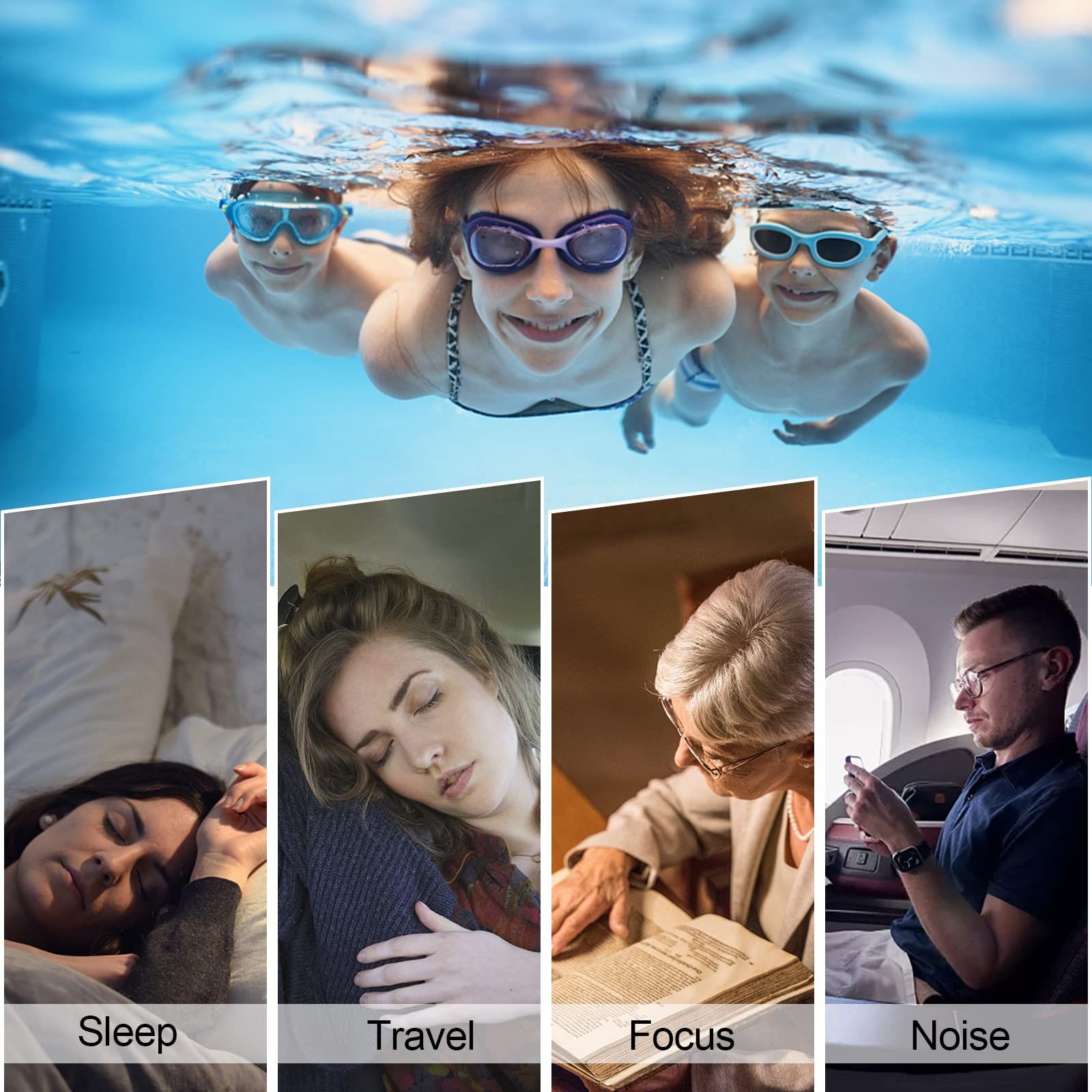 Swimming Ear Plugs for Adults,3 Pairs Waterproof Reusable Silicone Swim Earplugs for Swimming Surfing Snorkeling Showering — image 3