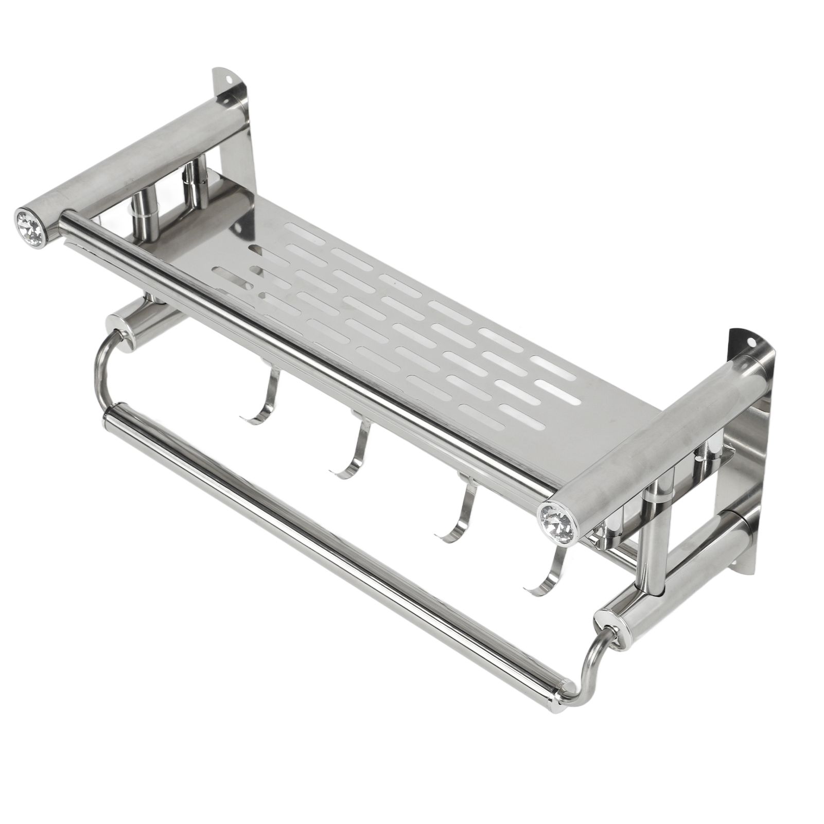 15.7in Bathroom Shelf Wall Mounted 201 Stainless Steel Waterproof Corrosion Prevention Towel Rack with Hooks for Shower โ image 2